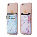 (Two) Stretchy Marble Cell Phone Stick On Wallet Card Holder Phone Pocket for iPhone, Android and All Smartphones. (Blue&Pink)