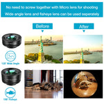Phone Camera Lens,11 in 1 Cell Phone Lens Kit for iPhone and Android, 0.36X Wide Angle Lens+198°Fisheye Lens+20X Macro Lens+Zoom Telephoto Lens+CPL+Kaleidoscope Lens+Starburst Lens+4 Color Filter Lens