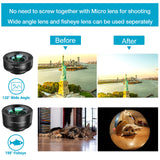 Phone Camera Lens,11 in 1 Cell Phone Lens Kit for iPhone and Android, 0.36X Wide Angle Lens+198°Fisheye Lens+20X Macro Lens+Zoom Telephoto Lens+CPL+Kaleidoscope Lens+Starburst Lens+4 Color Filter Lens
