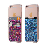 (Two) Stretchy Cell Phone Stick On Wallet Card Holder Phone Pocket For iPhone, Android and all smartphones. (Paisley)