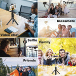 Selfie Stick with Tripod Stand and Remote Control, Extendable 7.3-27 inch Selfie Stick for iPhone X/iPhone 8/8Plus/iPhone 7/7Plus/Galaxy Note8/S8/Plus/S9/plus,Huawei,More,360° Clamp/225° Neck Rotation