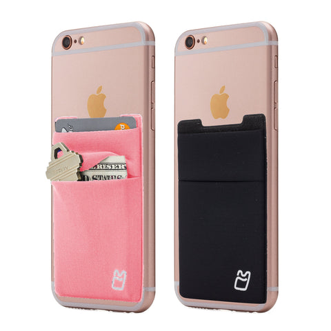 (Two) Stretchy Cell Phone Stick on Wallet Card Holder Phone Pocket for iPhone, Android and all Smartphones. (Pink&Black)