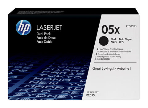 HP 05X High Yield Black Original LaserJet Toner Cartridge Dual Pack, Codigo: CE505XD