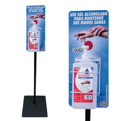 PEDESTAL DE PISO PARA BOTELLA OVAL 1 LITRO ALCOHOL EN GEL LEYENDA "USE PARA MANTENER MANOS SANAS".
