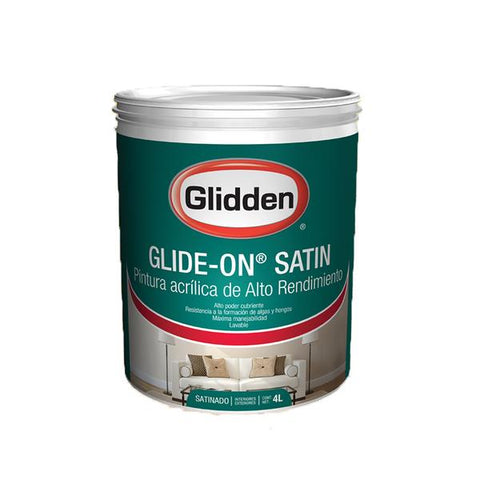 Pintura acrílica satinada blanca glide-on 4 litros., Glidden