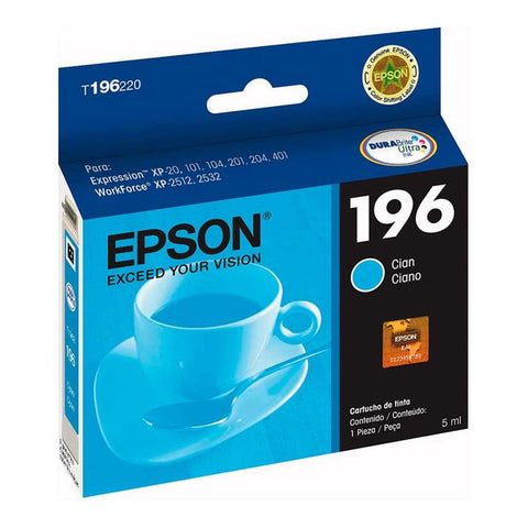 EPSON T196 DURABRITE ULTRA INK, CARTUCHO DE TINTA, CIAN, CODIGO: T196220-AL, PARA: EXPRESSION XP401 XP201 WORKFORCE WF2532 (RELATED TERMS: XP-401 XP-201 WF-2532 196)