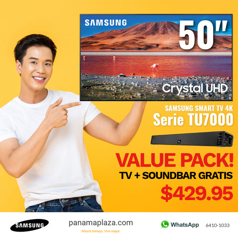 VALUE PACK! TV SAMSUNG 4K UHD 50" TU7000 CRYSTAL 2020 MAS SOUNDBAR XTECH XTS-800