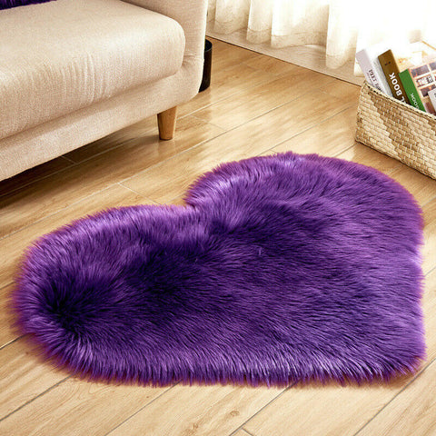 Forma De Corazón Alfombra Alfombra Alfombra Piel suave felpa esponjosa Hogar Salón Dormitorio Small Purple