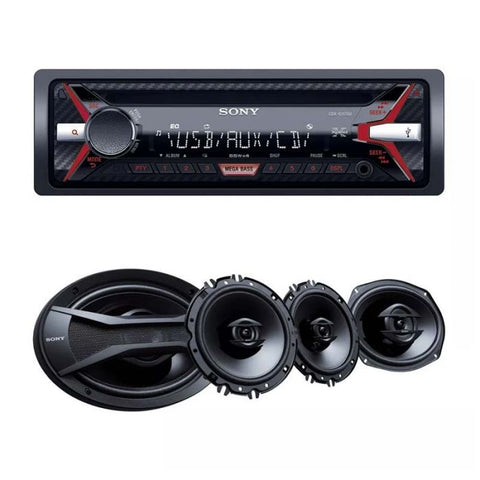 Marca: SONY, RADIOS PARA AUTO, KIT DE REPRODUCTOR DE CD Y USB PARA AUTO CON 4 BOCINAS 2 REDONDAS Y DOS OVALADAS 55WX4