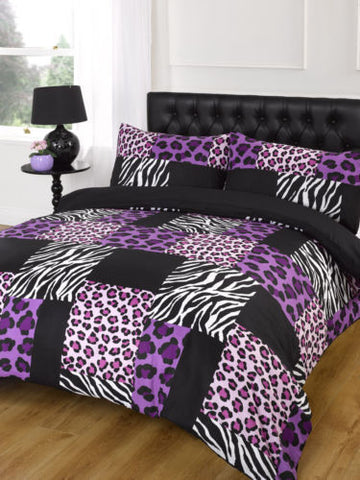 Leopardo Cebra Animal Print púrpura Edredón Doena Negro cama individual cubierta edredón conjunto