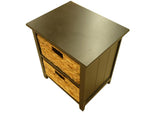 Mesa de 2 cajones color chocolate con rattan