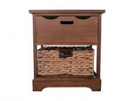 Mesa de 2 cajones color chocolate con rattan