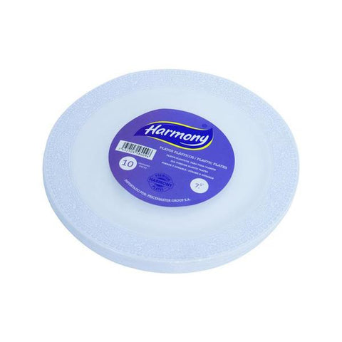 Plato harmony de 7.5 pulgadas blanco y plateado de 10 piezas