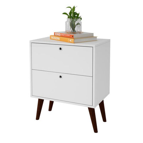 Mesa lateral blanca con 2 gavetas, Brv moveis